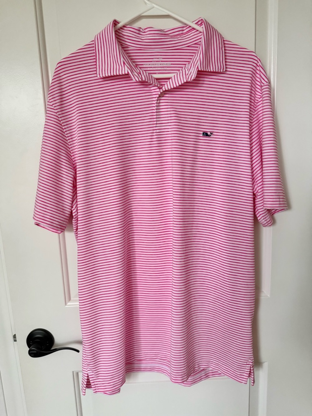 Vineyard Vines Performance Polo Shirt Men’s Large Pink White Striped Golf Preppy - Picture 5 of 9